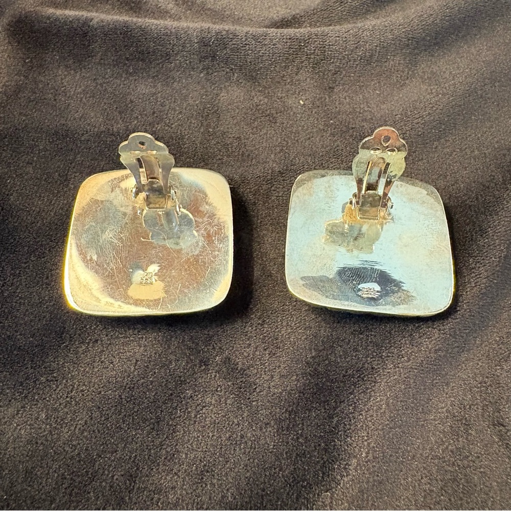 Sterling Silver Square Weave Pattern Clip-On Earr… - image 4